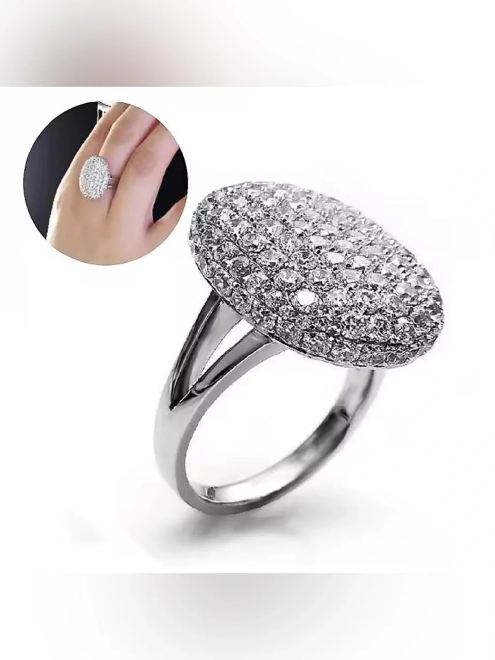 Italian Jewelry Boutique Silver Plated Sparkling Crystal Cocktail Ring Sz 8 NWOT